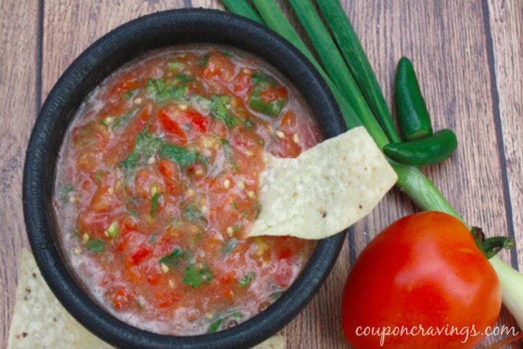 homemade salsa with fresh ingredients. The best fresh salsa you'll have. And, it's made in a blender.