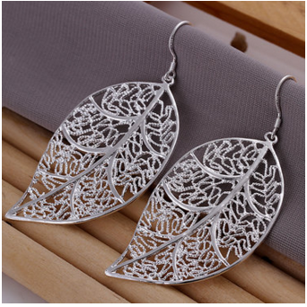 18K White Silver Leaf Earrings