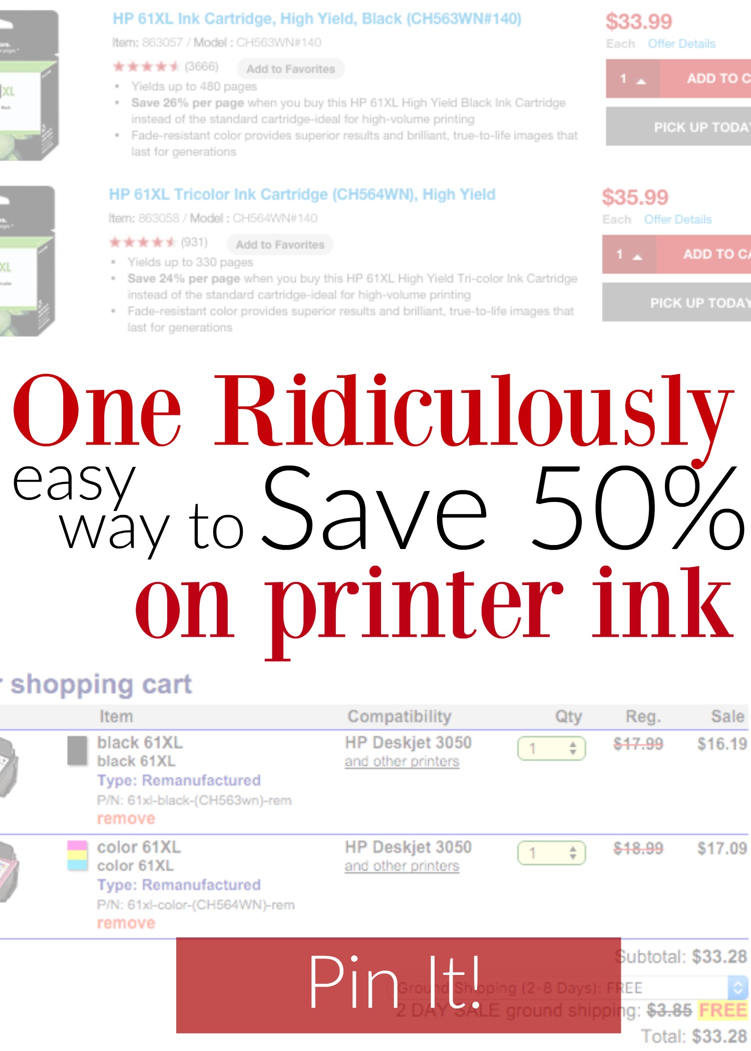 One EASY way to save on printer ink - tips you had no idea about too! This is where I get my ink from and I just saved $33 on my order of two cartridges - LOVE this! https://couponcravings.com/cheap-inkjet-printer-ink-as-low-as-5-35cartridge-shipped/