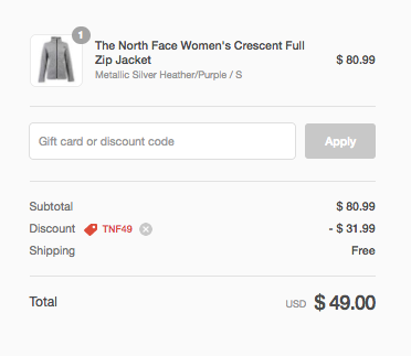 north face free shipping code