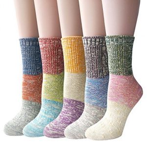 Womens Multicolor Knitted Casual Crew Socks