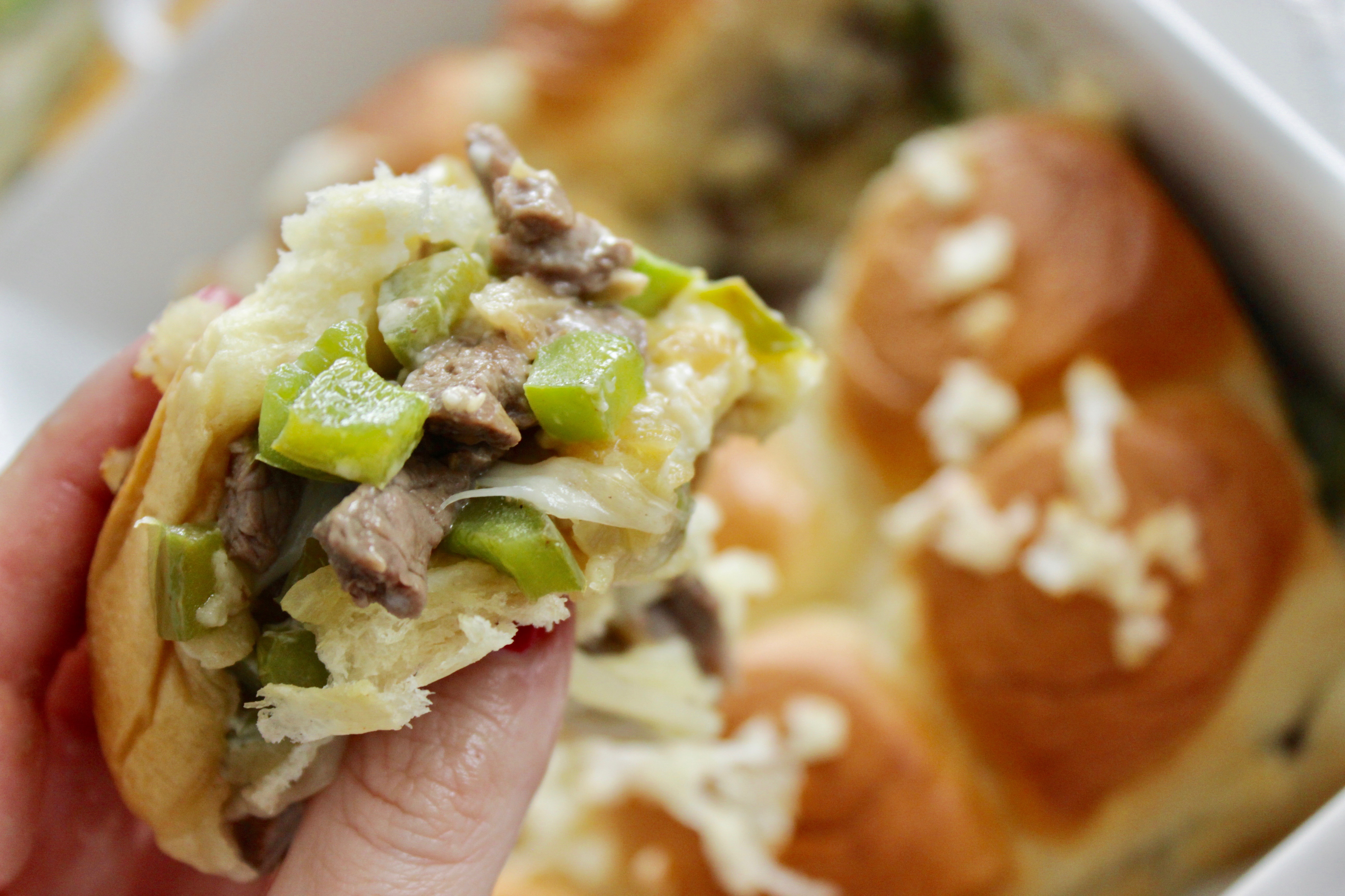 Philly Cheesesteak Sliders hot from the oven