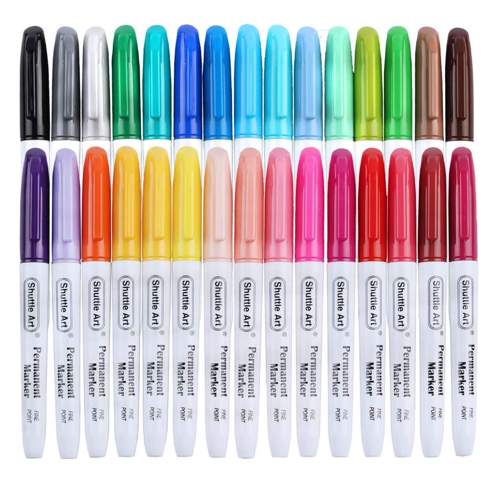 Shuttle Art 30 Colors Permanent Markers, Fine Point, Assorted 30