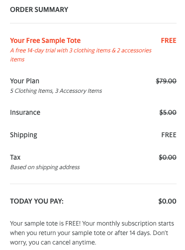 Free Le Tote Maternity box showing in the cart