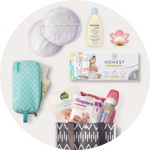 Free baby box that you get when you do a baby registry at target - includes free diapers