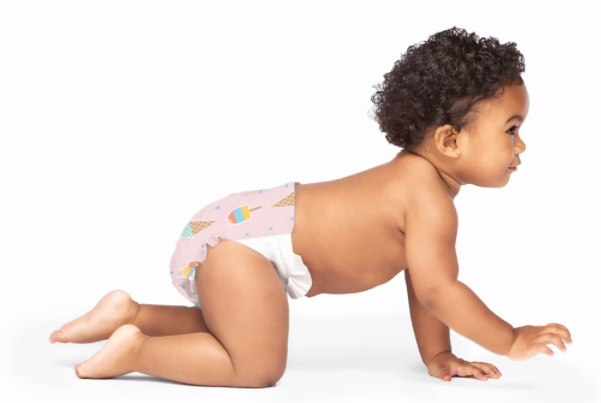 baby with a diaper on crawling in article about free baby stuff