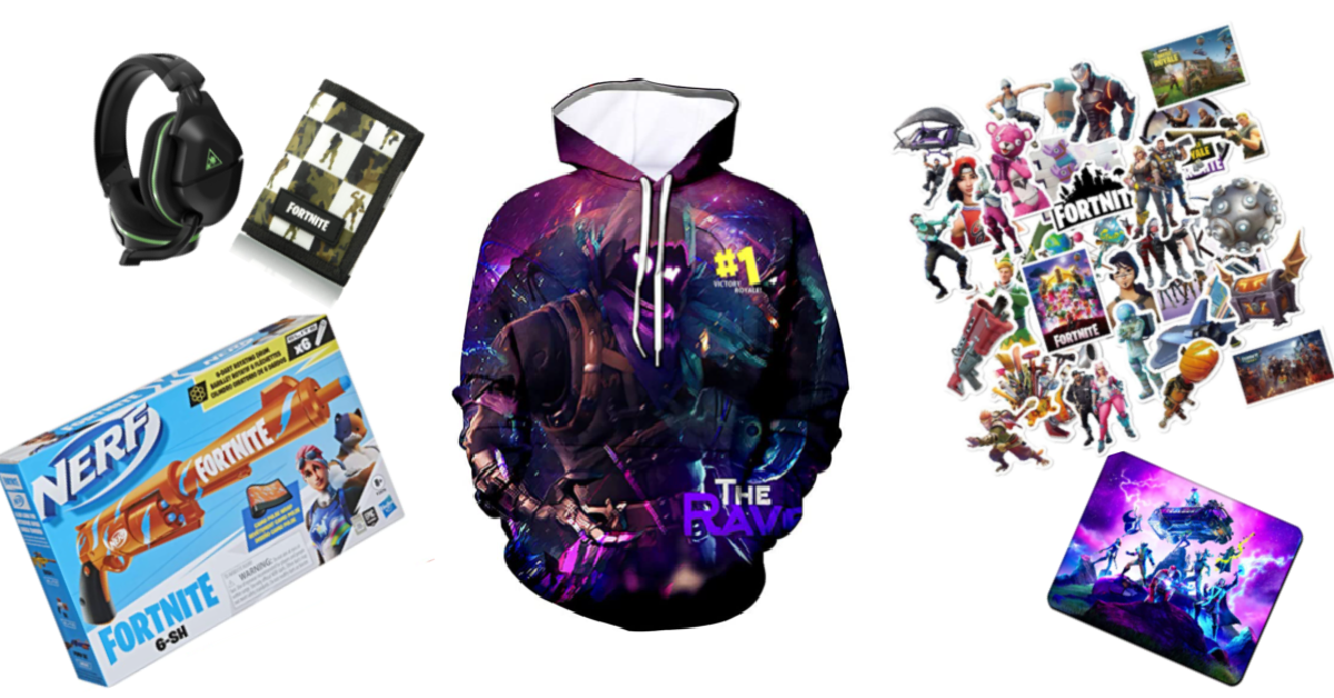 Fortnite hoodie, Fortnite stickers, Fortnite Nerf gun, gaming headphones and a Fortnite wallet. All Fortnite gifts for a boy