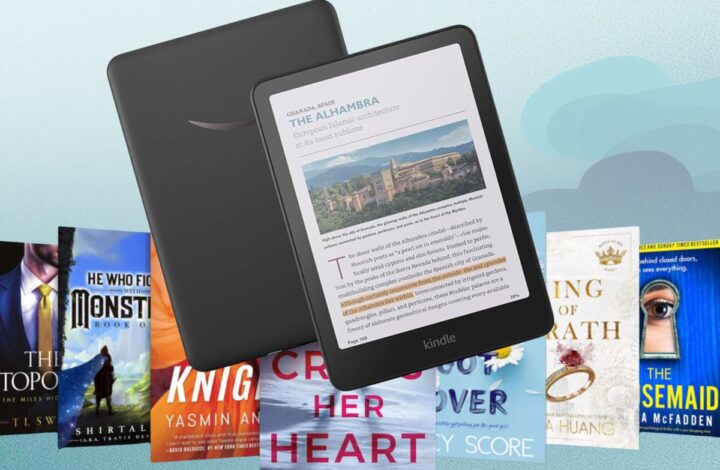 Kindle and Kindle books on a beach themed background